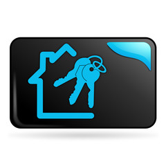 clefs de maison sur bouton web rectangle bleu