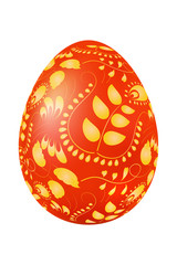 Easter red egg with golden floral ornament. Vector illustration.