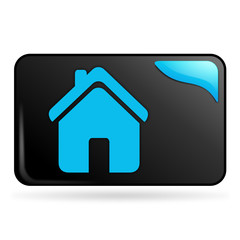 maison sur bouton web rectangle bleu