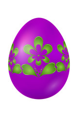 Purple Easter egg with green floral ornament. Vector illustratio