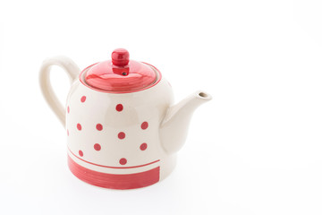 Polka dot tea pot isolated on white background