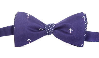 blue bow tie with a pattern of marine anchors