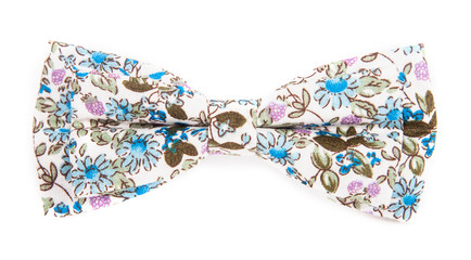 blue bow tie with a pattern with summer flowers
