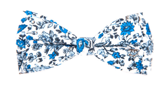 blue bow tie with a pattern with summer flowers