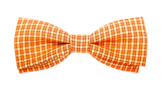 orange bow tie with white stripes