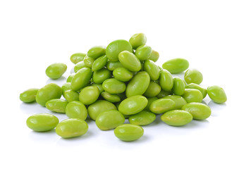 green soybeans on white background