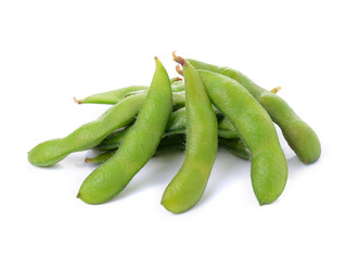 green soybeans on white background
