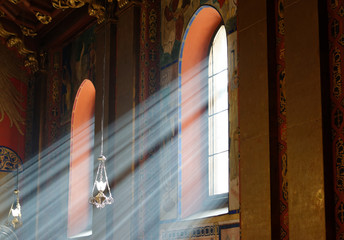 Sunbeams passing through window in Armenian church