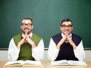 Portrait of two male nerds