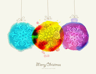 Merry Christmas watercolor baubles card