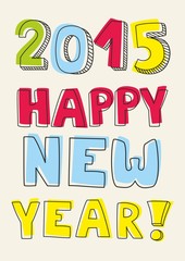 Happy New Year 2015 vector hand drawn wishes