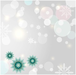 Зимняя композиция со снежинками, бликами и шарами.