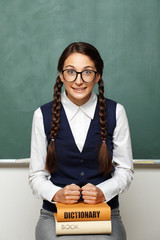 Portrait of young female nerd