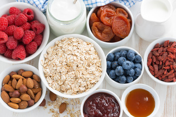 oat flakes and various delicious ingredients for breakfast