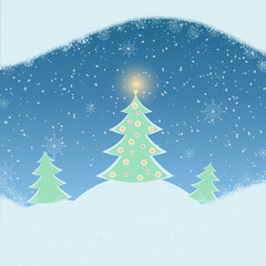 Vector illustration of winter landscape with fir-tree