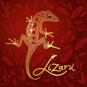 gold lace lizard on the background of Burgundy design