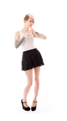 Fototapeta premium model isolated on plain background hand gesture break sign