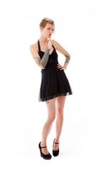 model isolated with finger on lips secret