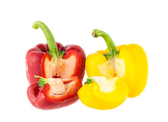 red and yellow sweet pepper on white