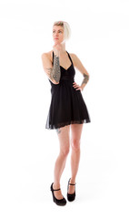 model isolated on plain background thinking