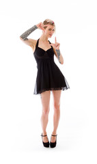 model isolated on plain background hand gesture framing focusing