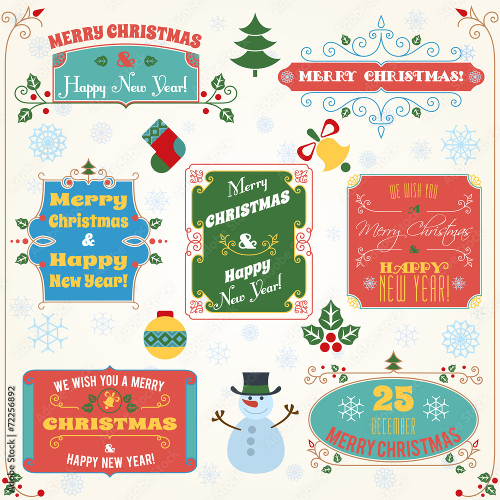 Wall mural christmas labels colored set