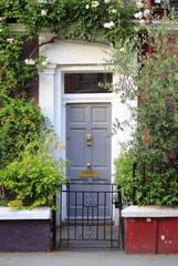 A colourful british style squared front door