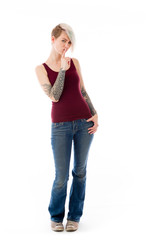 model isolated with finger on lips secret