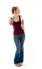Fototapeta premium model isolated on plain background listening paying attention