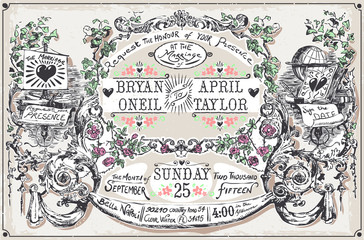 Marriage announcement vector certificate greeting Vintage Wedding Hand Drawn Banners and Labels