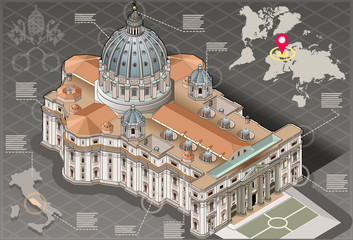 Isometric Infographic of Saint Peter of Vatican