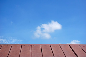 Wooden table and blue sky