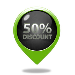 Discount 50 pointer icon on white background