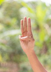 hand of counter number three  gesture