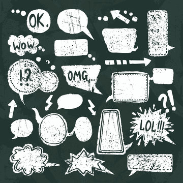 Bubble speech icons set chalkboard
