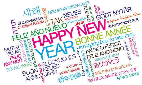 Happy New Year words text tag cloud colorful