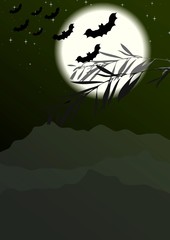 Bats silhouettes on full moon background