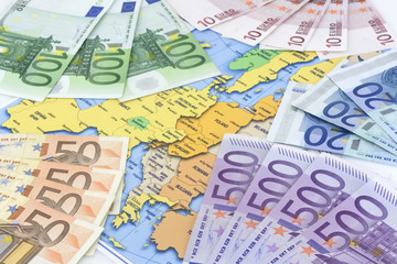Euros at map of europe