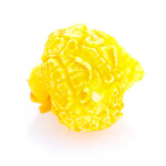 Cheese flavored popcorn on the white background