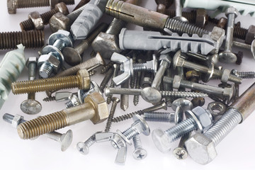 Screws and nuts isolated on white background