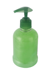 Green soap in container isolated on white background