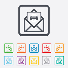 Mail print icon. Envelope symbol. Message sign.