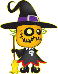 Halloween pumpkin witch isolated on white