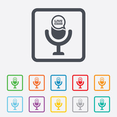 Microphone icon. Speaker symbol. Live music sign