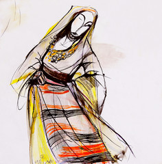 Drawing of Bulgarian folklore dress