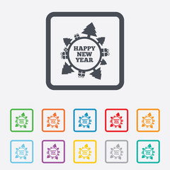Obraz premium Happy new year globe sign icon. Gifts and trees.