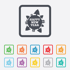 Happy new year globe sign icon. Gifts and trees.
