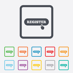 Register with hand pointer icon. Membership.