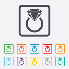 Jewelry sign icon. Ring with diamond symbol.