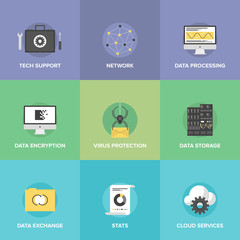 Network data services flat icons set